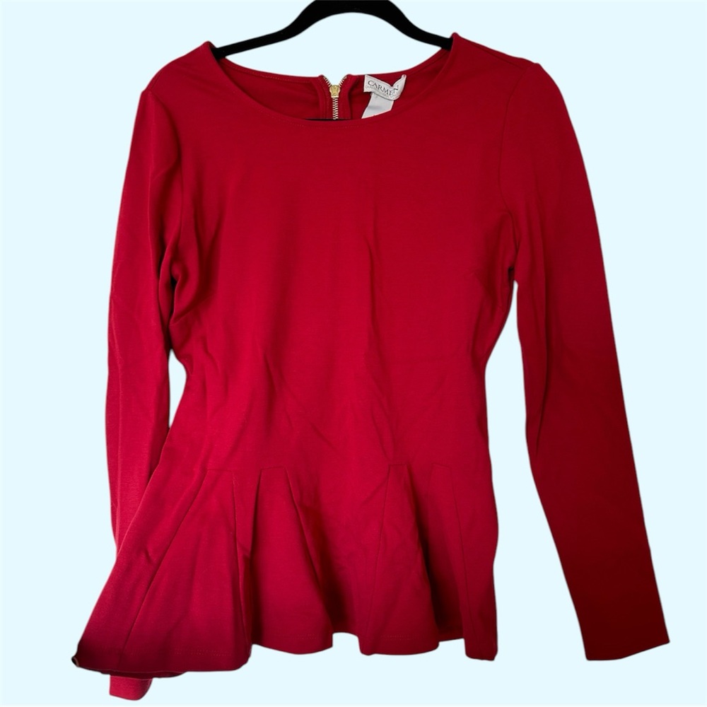NWT Carmen Marc Valvo “Carmen” Women's Red Peplum Top in size Medium